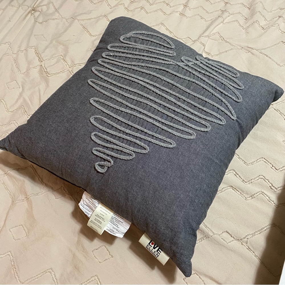 Love, Ellen DeGeneres Gray Decorative Pillow with Embroidered Heart Design Rare